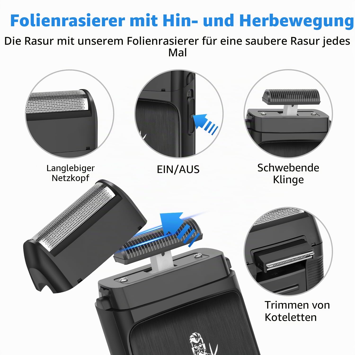 KEMEI Haarschneidemaschine für Männer, Schnurloser Barber Clipper Bartschneider Folienrasierer Set, USB-Aufladung Komplettes Elektrisches Haarschneide-Pflegeset mit 9 Führungskämmen