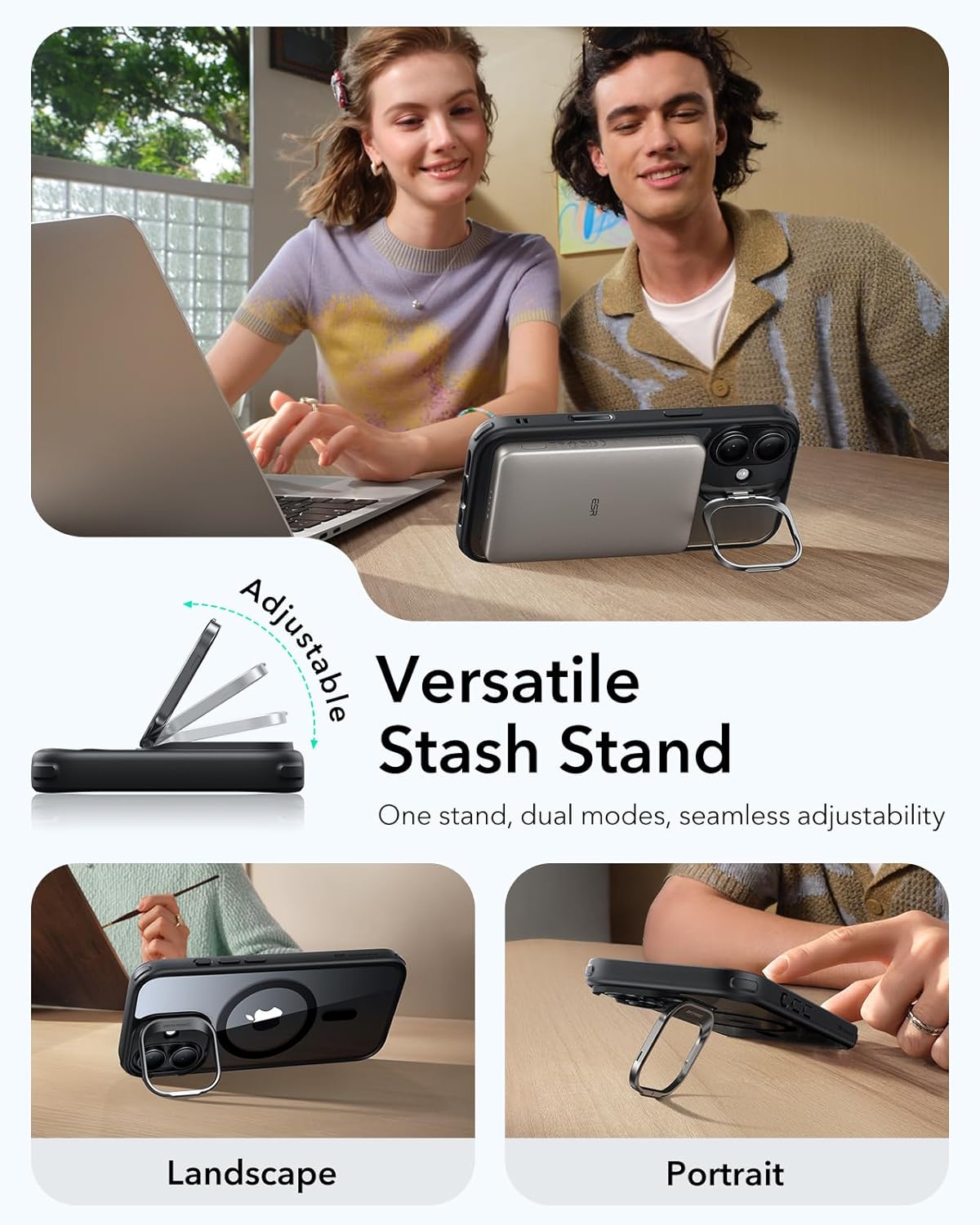 ESR for iPhone 17 Case with Stash Stand, Camera Control Cover Compatible with MagSafe, Military-Grade Drop Protection Magnetic Phone Case, Scratch-Resistant Back Cover,Clear Black