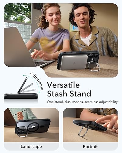 Vista 646 de ESR - Funda para iPhone 15 compatible con MagSafe, funda protectora de grado militar con soporte integrado, cubierta trasera resistente a