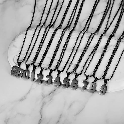 Miniatura 2 de Collar con números para niños, atletas negros, cadena de acero inoxidable con número 00-99, dije con dije de número, joyería deportiva personalizada