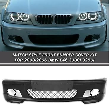Bewild M-Tech Style Front Bumper Body Kit & Insert Grille Assembly Fit For 2001-2006 BMW E46 325Ci 330Ci & 2000 323Ci MTECH STYLE Modified Front Bumper Assembly Matte Black