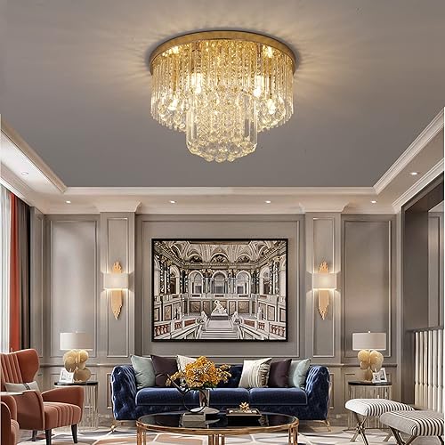 Miniatura 10 de KRASTY Lámpara de techo moderna de cristal K9, lámpara de techo empotrada, lámpara redonda de cristal de gota de lluvia, lámpara de luz cromada