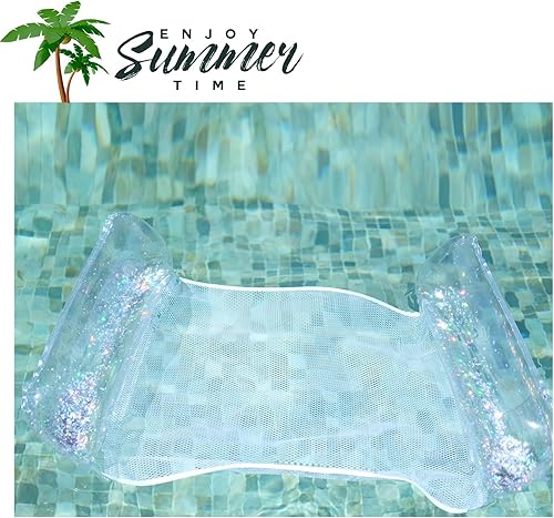 Miniatura 4 de Paquete de 2 flotadores inflables de lentejuelas para piscina, 4 en 1, flotadores de agua brillantes multiusos para adultos, accesorios de piscina