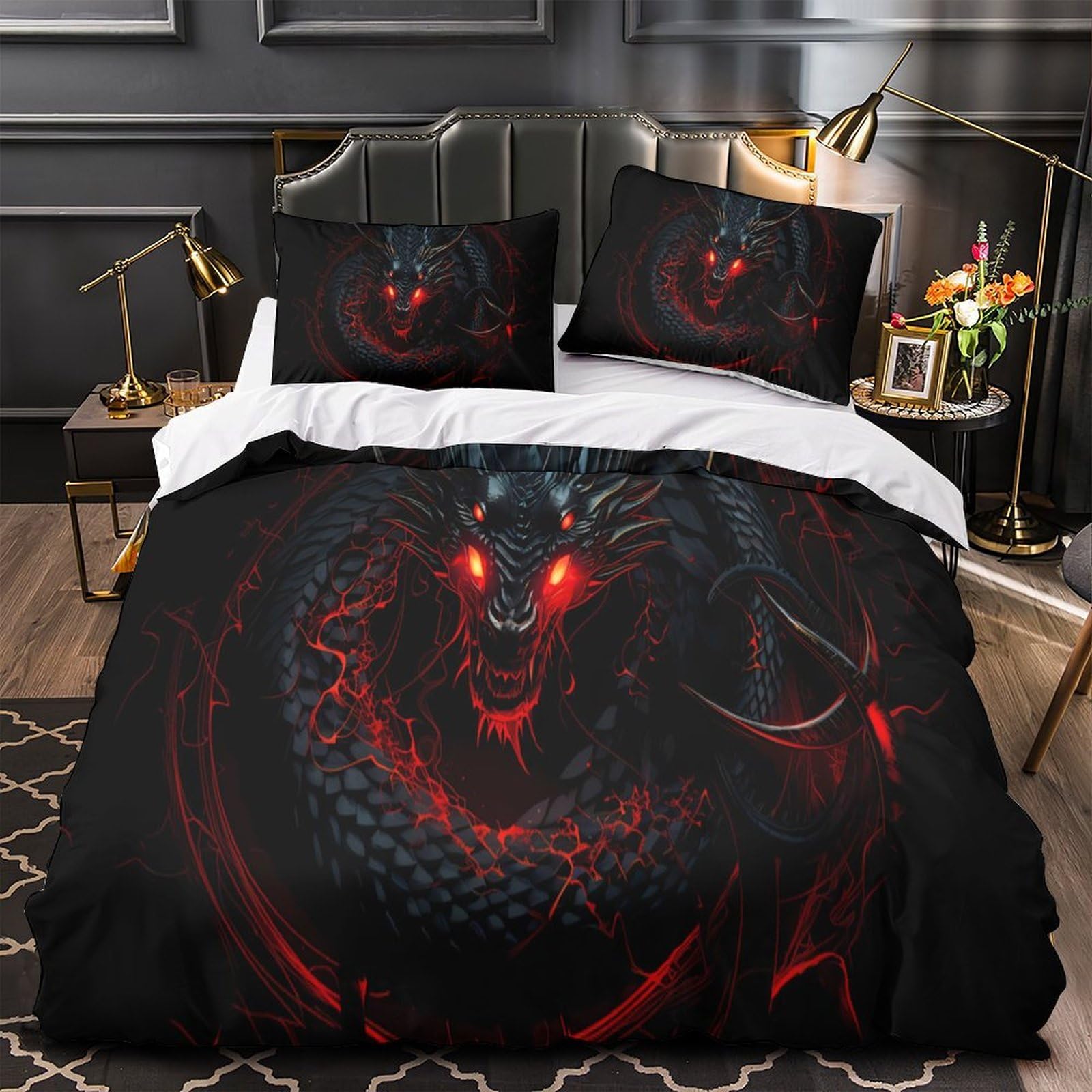 Cyber Dragon Housse de Couette pour Chambre d'Adulte et Enfant Grand Lit