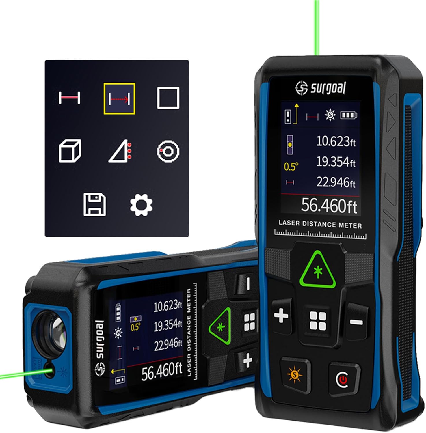Laser Distance Meter 196ft Digital Laser Measuring Tool with LCD Backlit Display, Pythagorean Mode, Area & Volume Calculation, ±2mm Accuracy, Class II, Electronic Tape Measure for DIY and Construction