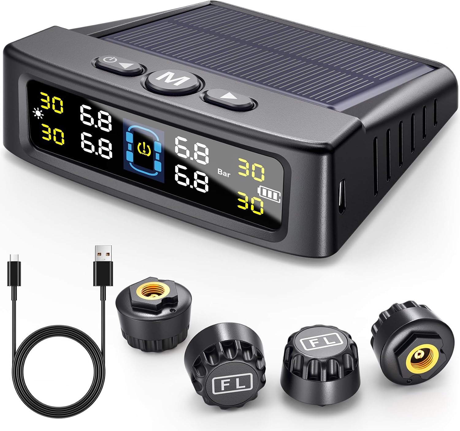 GEARGO RV Tire Pressure Monitoring System,0-99 PSI Tire Pressure Monitor System with Solar Charger,RV TPMS with 4 Sensors&6 Alarm Modes