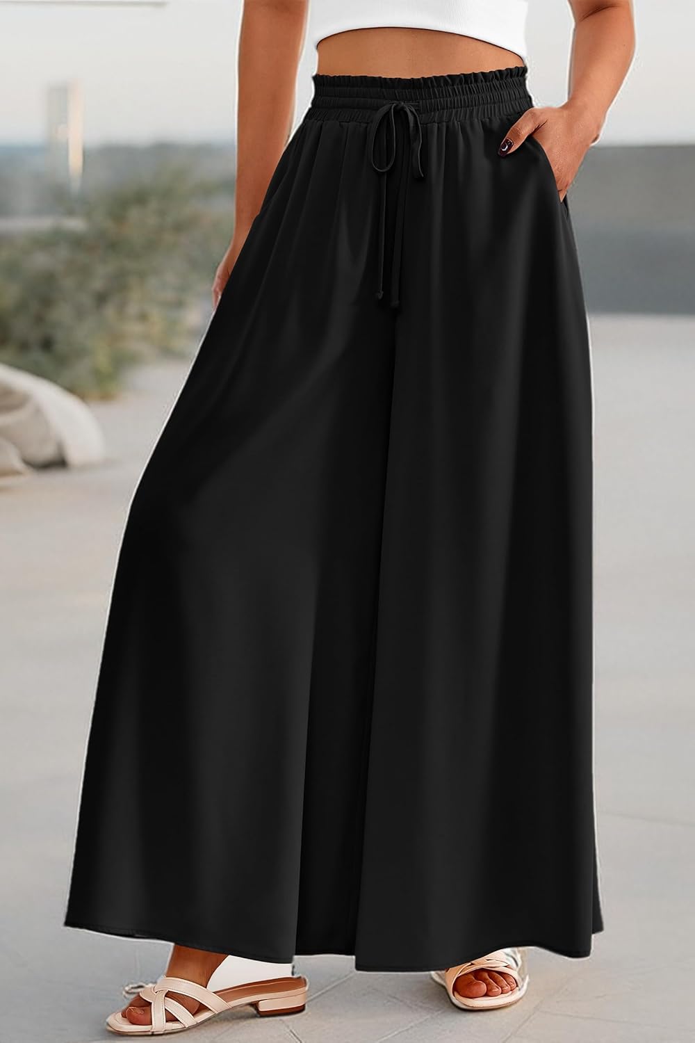 PRETTYGARDEN Women's 2026 Summer Wide Leg Palazzo Pants High Waisted Flowy Pockets Spring Casual Lounge Boho Beach Trousers - Image 8