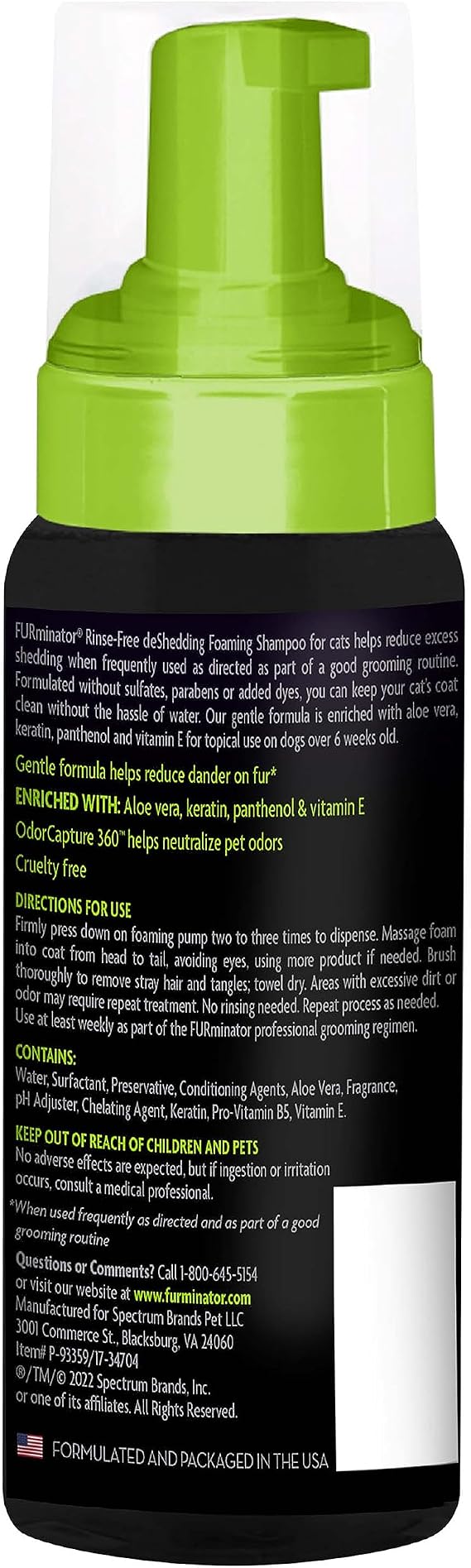 FURminator Rinse-Free deShedding Foaming Shampoo for Cats, 8.5 oz