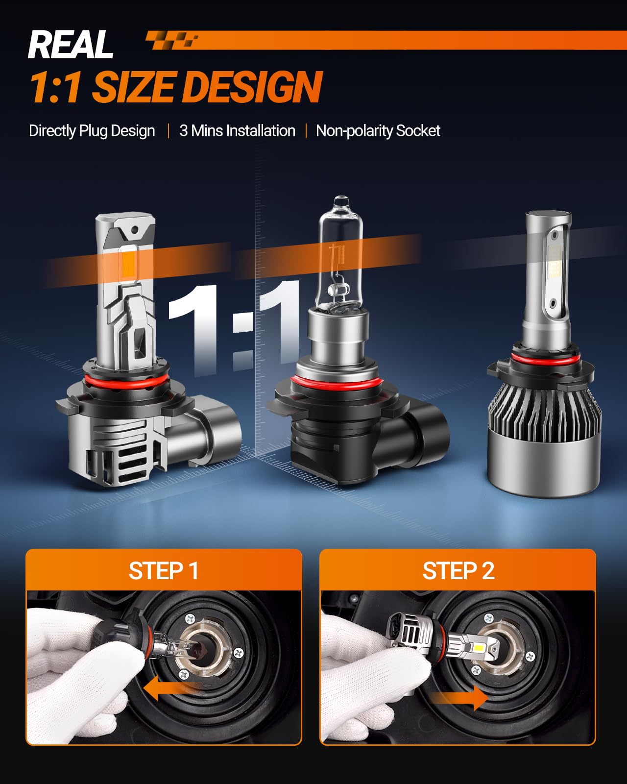 SEALIGHT 9012 LED Headlight Bulbs, 22000LM 6500K Cool White Light Bulbs with Cooling Fan, 1:1 Mini Size 9012 led headlight,9012 Halogen Replacement 3 Mins Plug-N-Play, Pack of 2