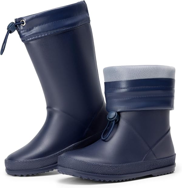 DREAM PAIRS Kinder Regenstiefel Gummistiefel Verstellbarer Kordelzug Verhindert das Eindringen von Wasser rutschfest leicht verschleißfest Jungen und Mädchen Stiefel,Size 37.5,Marine,SDRB2401K