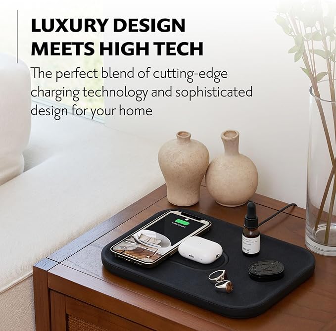 Courant MAG:3 Charger and Tray - Belgian Linen, Multi-Device Charger Compatible with MagSafe iPhones 16, 15, 14, 13, 12 or Wireless AirPod Cases (Charcoal)