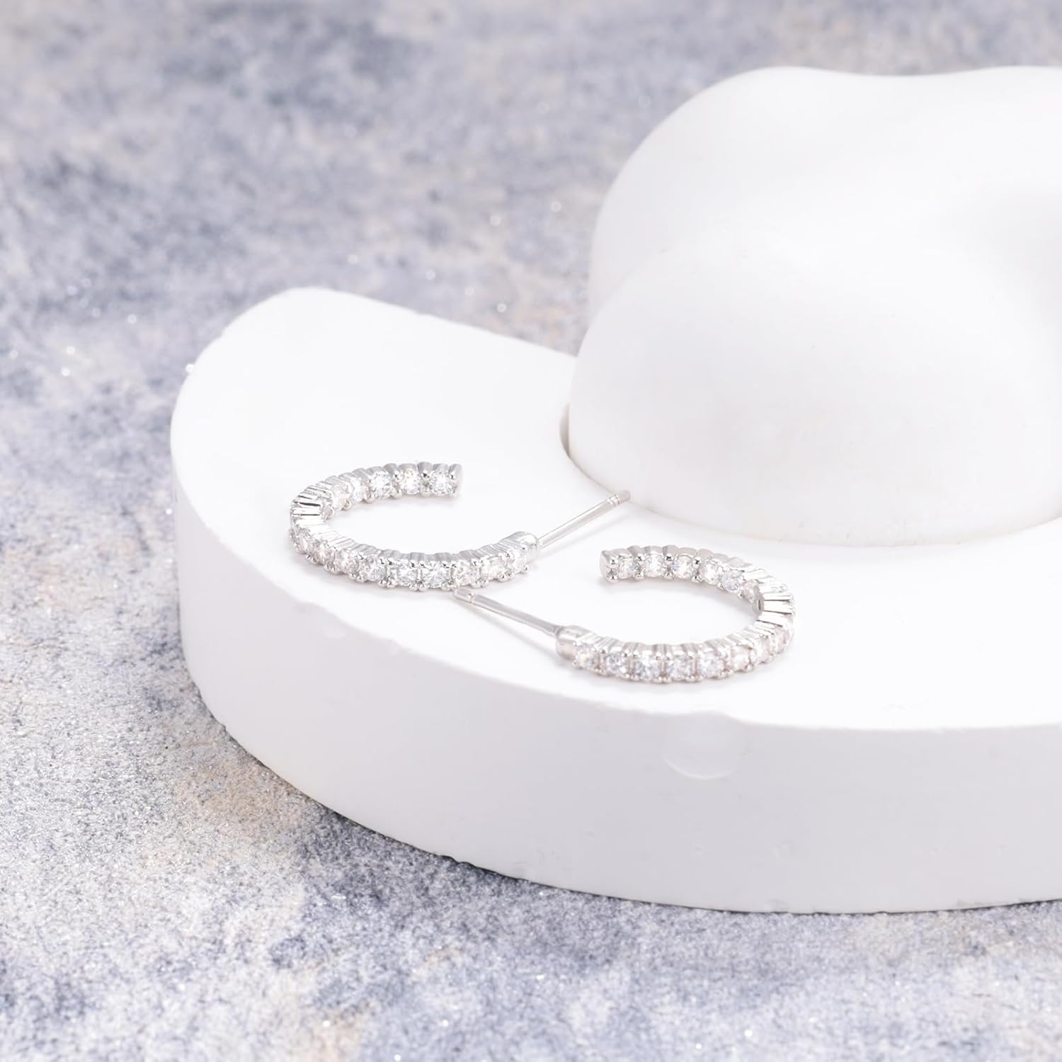 Sterling Silver Open Hoop Earrings for Women Hypoallergenic Cubic Zirconia Half Hoop Earrings Sparkly Jewelry Gift - Image 5