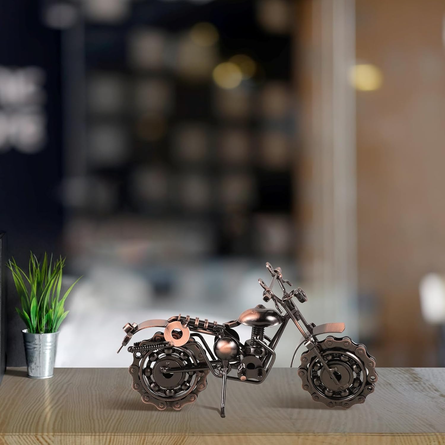 KALLORY Vintage Metal Motorcycle Model Iron Craft Tabletop Adornment Retro Home Decor Ornament for Living Room Bedroom Desktop Display