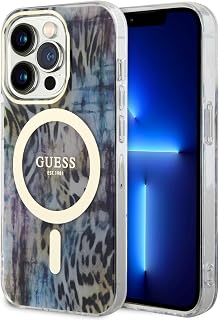 CG MOBILE Guess Magfit Schutzhülle mit Leopardenmuster für iPhone 14 Pro (blau)
