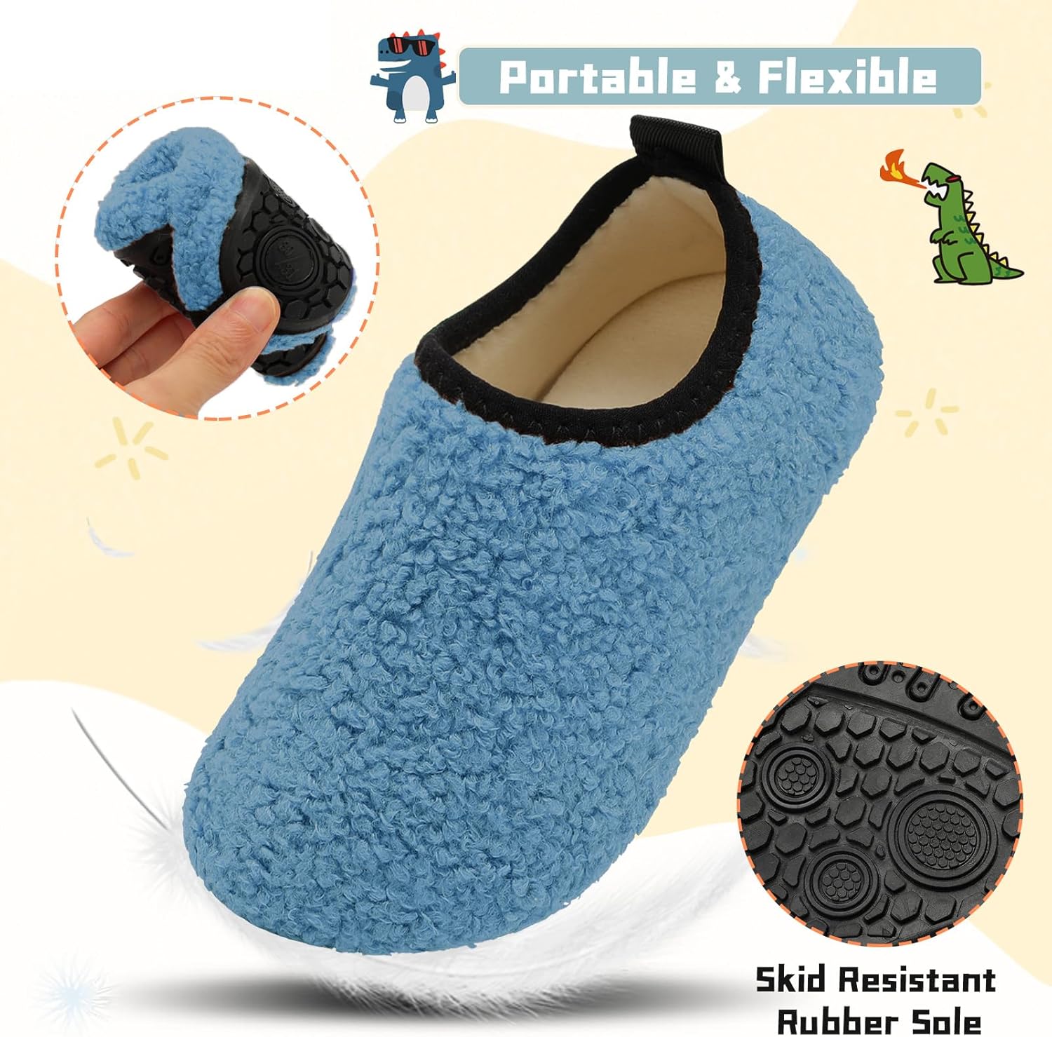 QFH Toddler Slippers Boys Girls Indoor Comfy Slippers Kids Barefoot Walking Shoes with Soft Velvet Lining Winter Warm Sock Shoes - Image 4