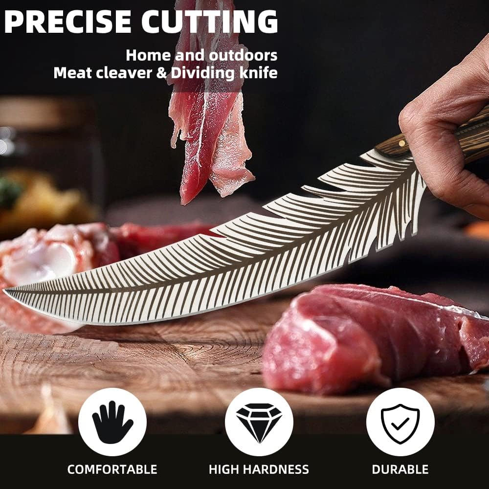 Professional Sharp Feather Boning Knife Hand Forged Knife High Carbon Steel Chef Knife for Meat Cutting Cooking Knife with Sheath for Kitchen Outdoor Camping - Image 2