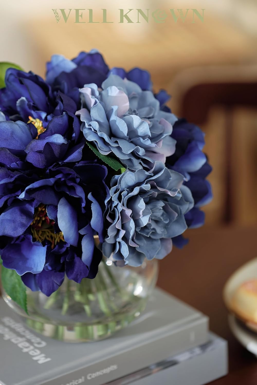 WELL KNOWN Artificial Flowers in Vase, Silk Blue Peonies for Vase with Faux Water, Fake Flower Arrangements for Winter Spring Home Coffee Dining Table Decor Wedding Centerpieces & Christmas Mom's Gift - Image 7