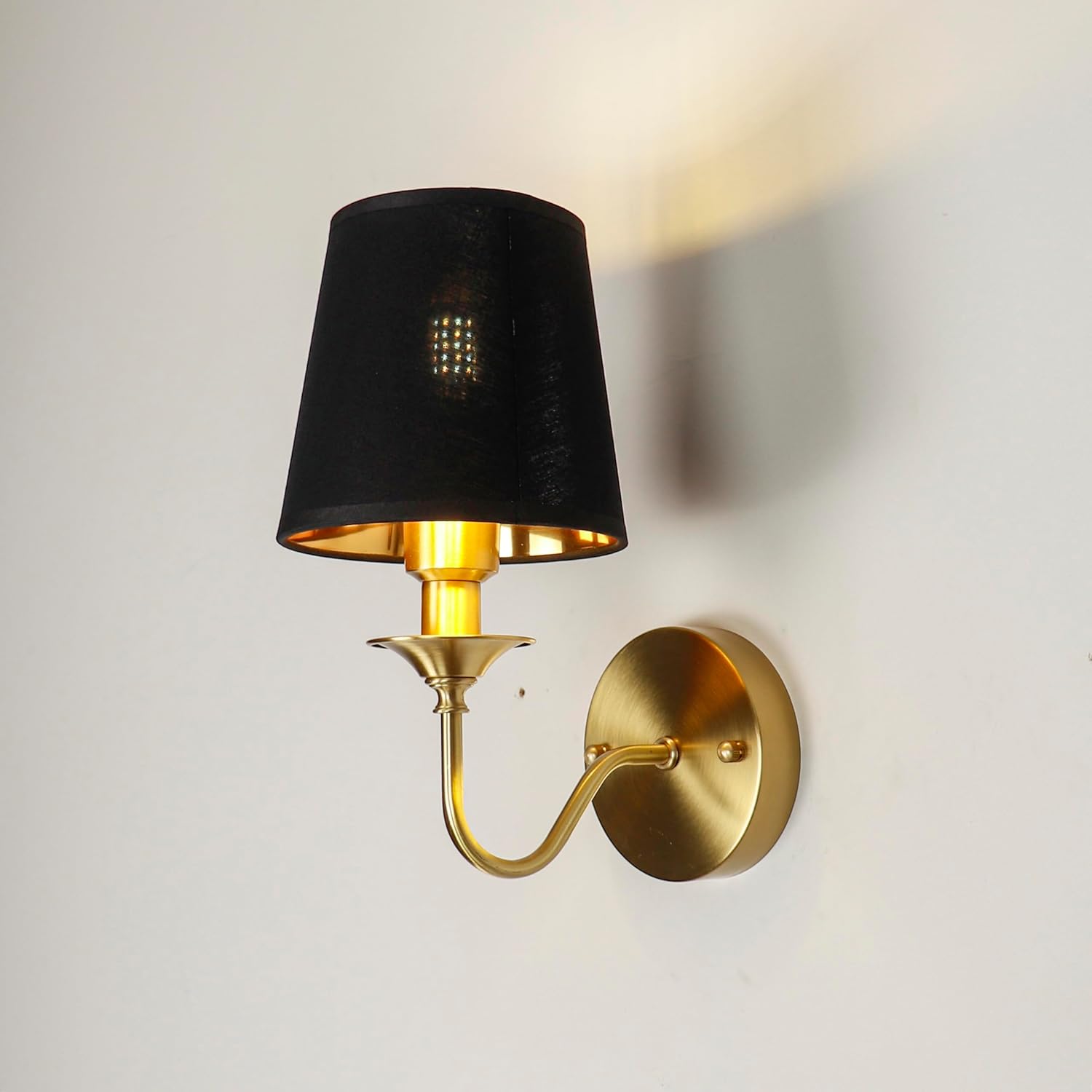 Vintage Black Wall Sconce Antique Brass Wall Light for Bedroom, Gold Modern Small Single Wall Lamp, Hardwired Lighting Fixture (1-Pack)