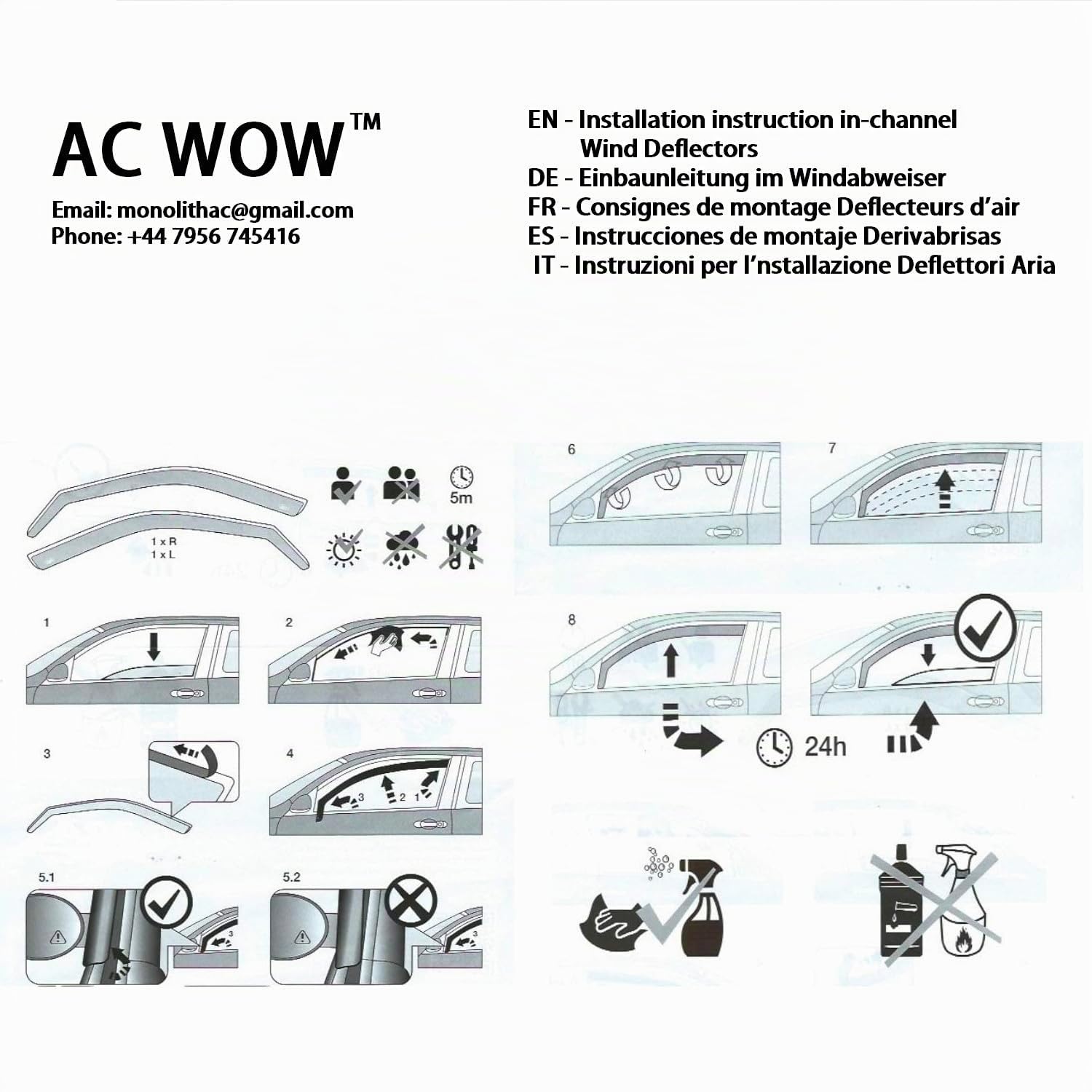Lot de 4 déflecteurs d'air compatibles avec VW Golf 7 Mk7 VII 5 portes hatchback 2012 2013 2014 2015 2016 2017 2018 2019 2020