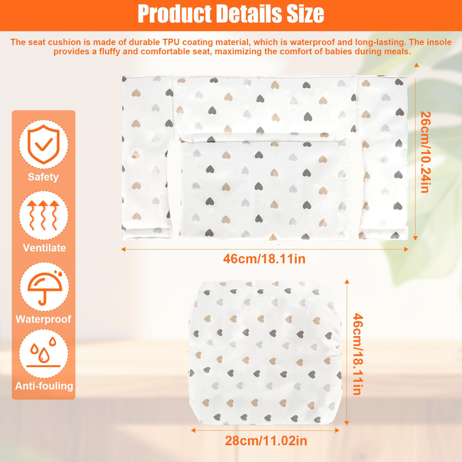Set di cuscini per seggiolone, adatto per Stokke Tripp Trapp, 2 pezzi, 100% cotone biologico, morbido cuscino per seggiolone con chiusura in