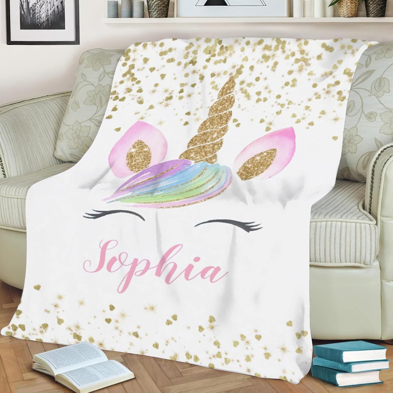 Seamaid Customize Baby Blanket with Name Personalized Unicorn Blanket for Girls Custom Baby Girl Gifts Fleece Throw Blankets Suitable for Recieving Shower Decor - Floral Unicorn8 50x60in
