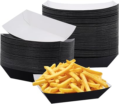 100 Pack 3lb Paper Food Trays, Disposable Nacho Trays, Kraft Paper Food Boats Black