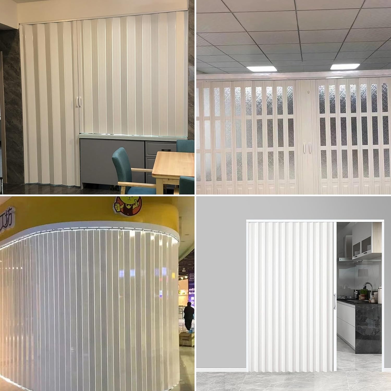 White Sliding Accordion Doors Room Divider Sliding Door Household PVC Folding Door for Office Hotel Hospital Warehouse(78.35x79.92in)