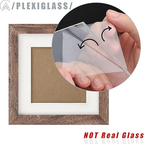 Miniatura 5 de AEVETE Marcos de fotos cuadrados marrones de 6 x 6 con alfombrilla de 4 x 4 para mesa de pared