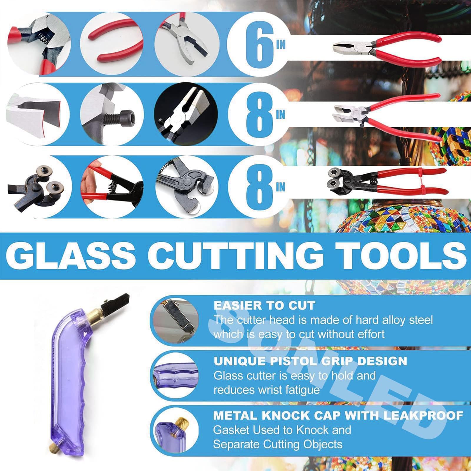 Kit de iniciación para vitrales: Amoladora eléctrica Profesional, Soldador y Herramientas de Corte.