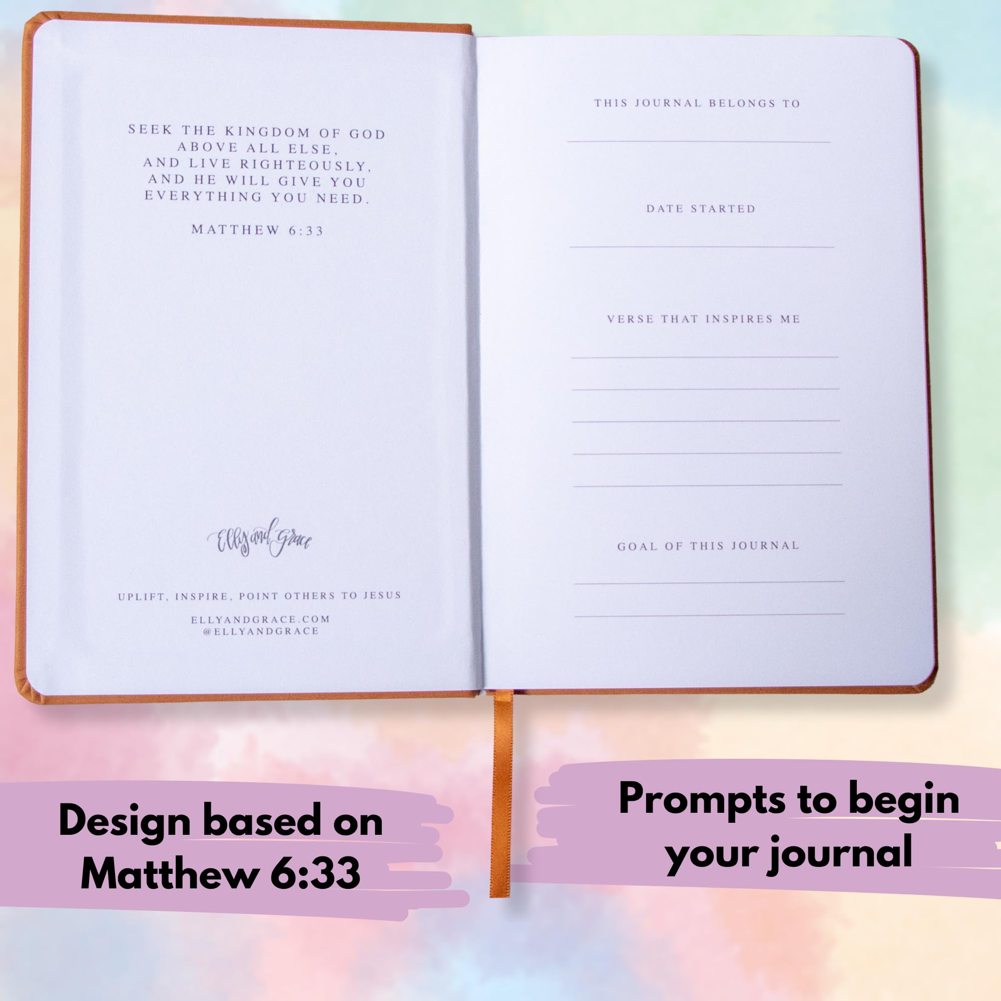 Elly and Grace Diario de la Biblia – Diario diario de oración, suministros de diario bíblico para estudio bíblico, diario de gratitud – 8.5 x 5.5 pulgadas – Diario forrado de 150 páginas (busca
