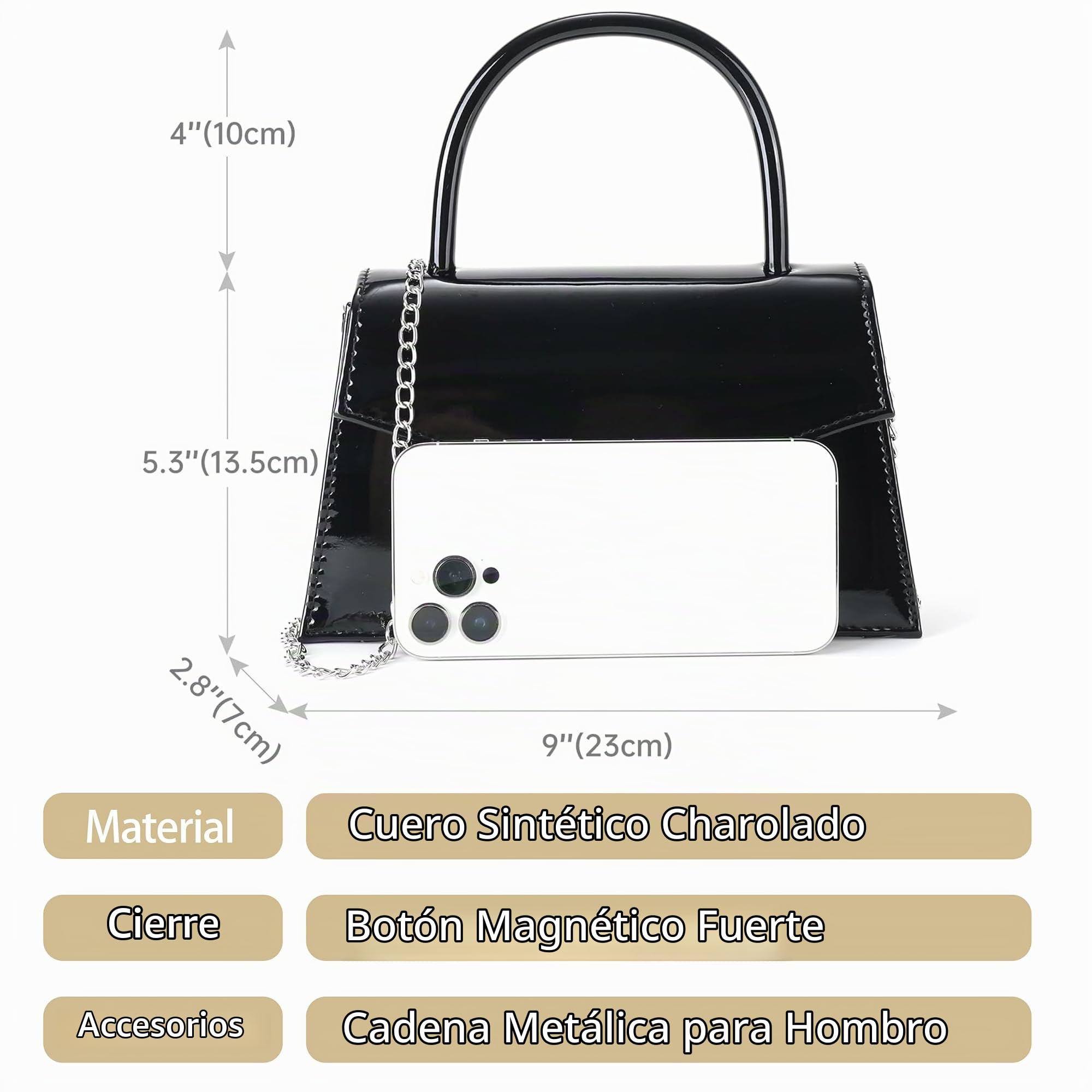 Bolso de noche para mujer, bolso de mano para fiesta nupcial, bolso de mano para cóctel, graduación, con charol