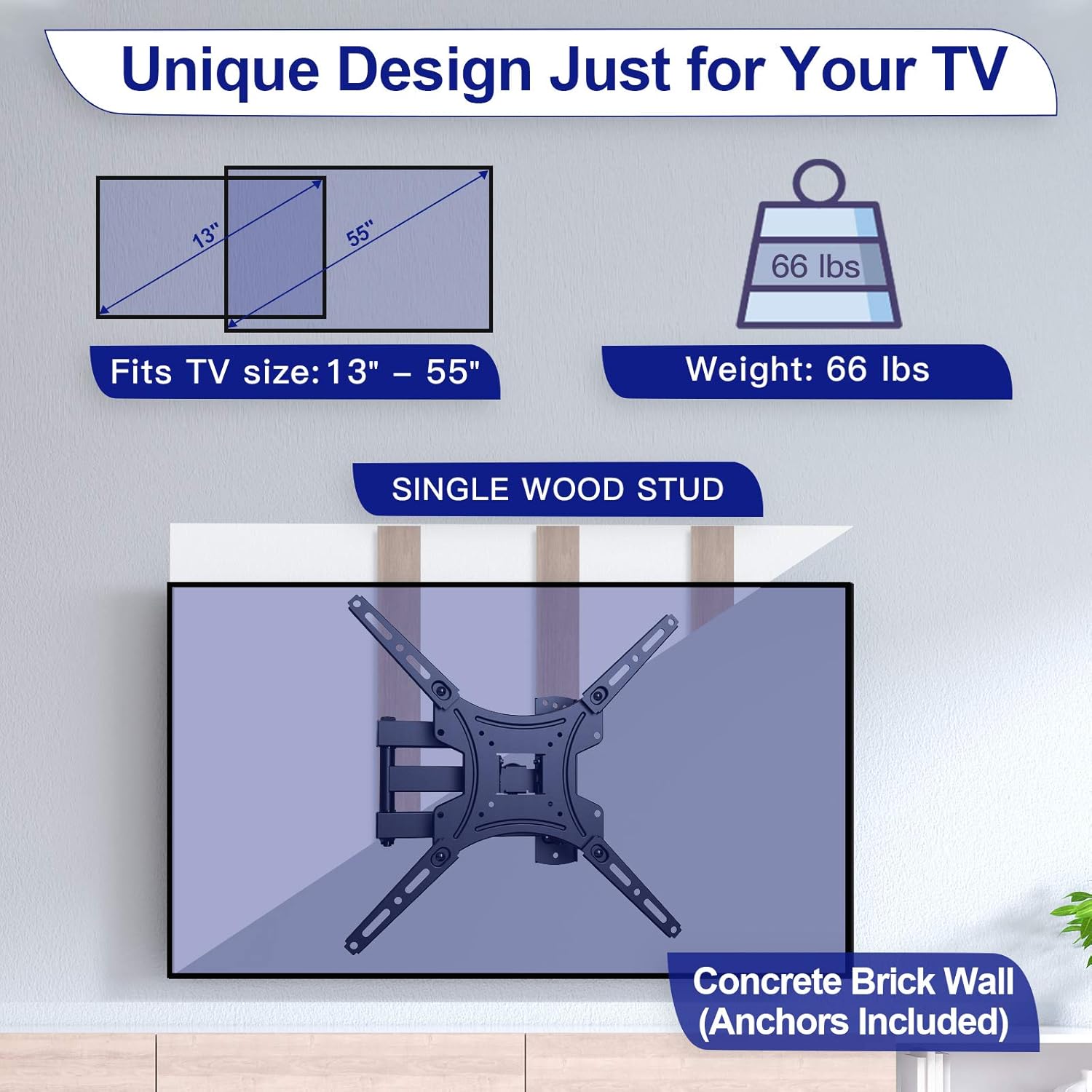 Tор Brаndѕ TV Wall Mount, Full Motion TV Wall Mount for Most 13-55 Inch LED LCD Flat Curved Screen TVs, Swivel Extension Articulating Rotation TV Mount Bracket with Max VESA 400x400mm and Holds up to 66lbs