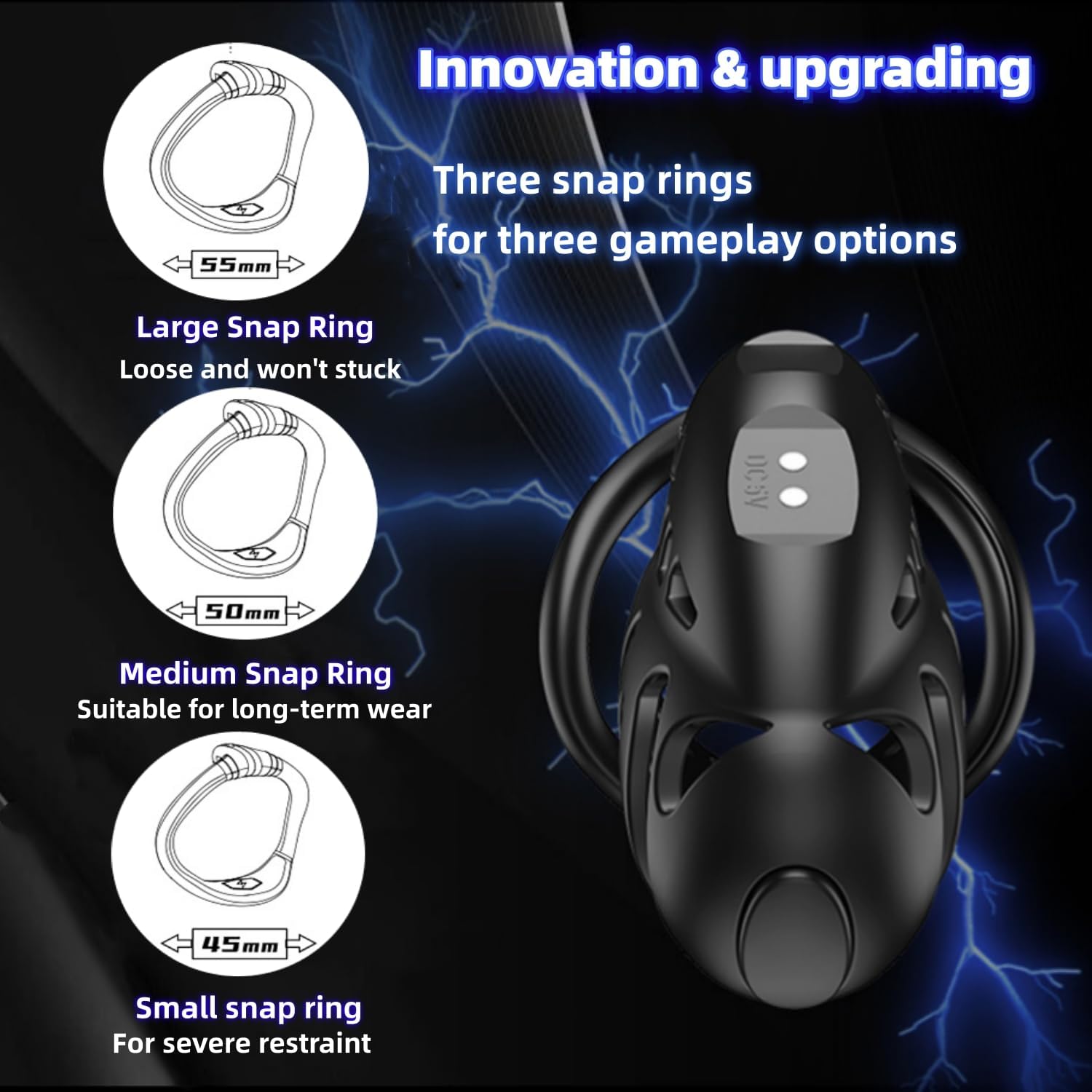 Chastity Device Set, Electric Shock Chastity Cage Smart Remote Cock Cage with 9 Frequency Stimuli & 3 Different Sized Cock Rings Adult Sex Toy for Men Penis Exercise