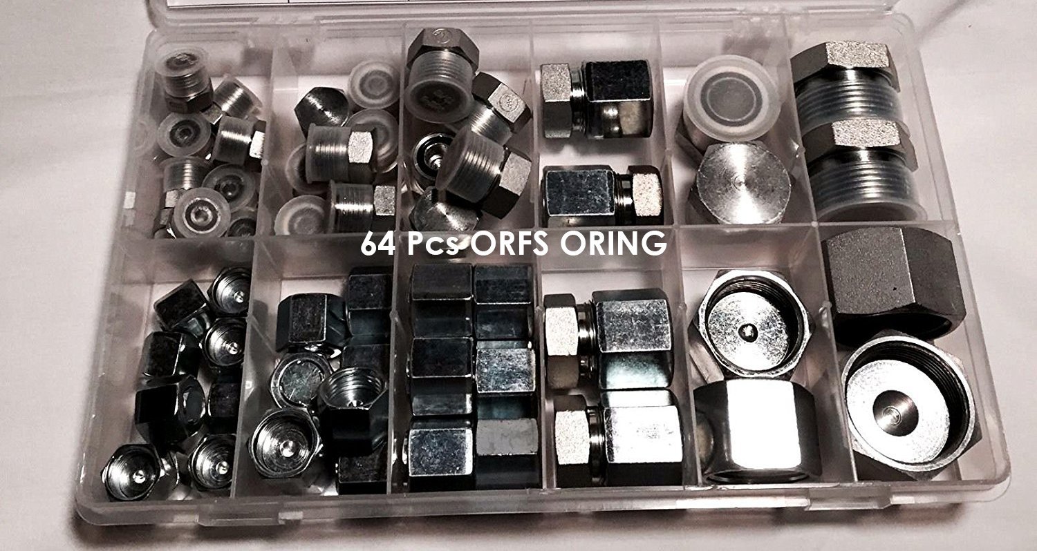 64 Pcs Lot Brand New ORFS O-Ring ORS Plug & Cap Flat Face Hydraulic Fitting Seal Kit Set