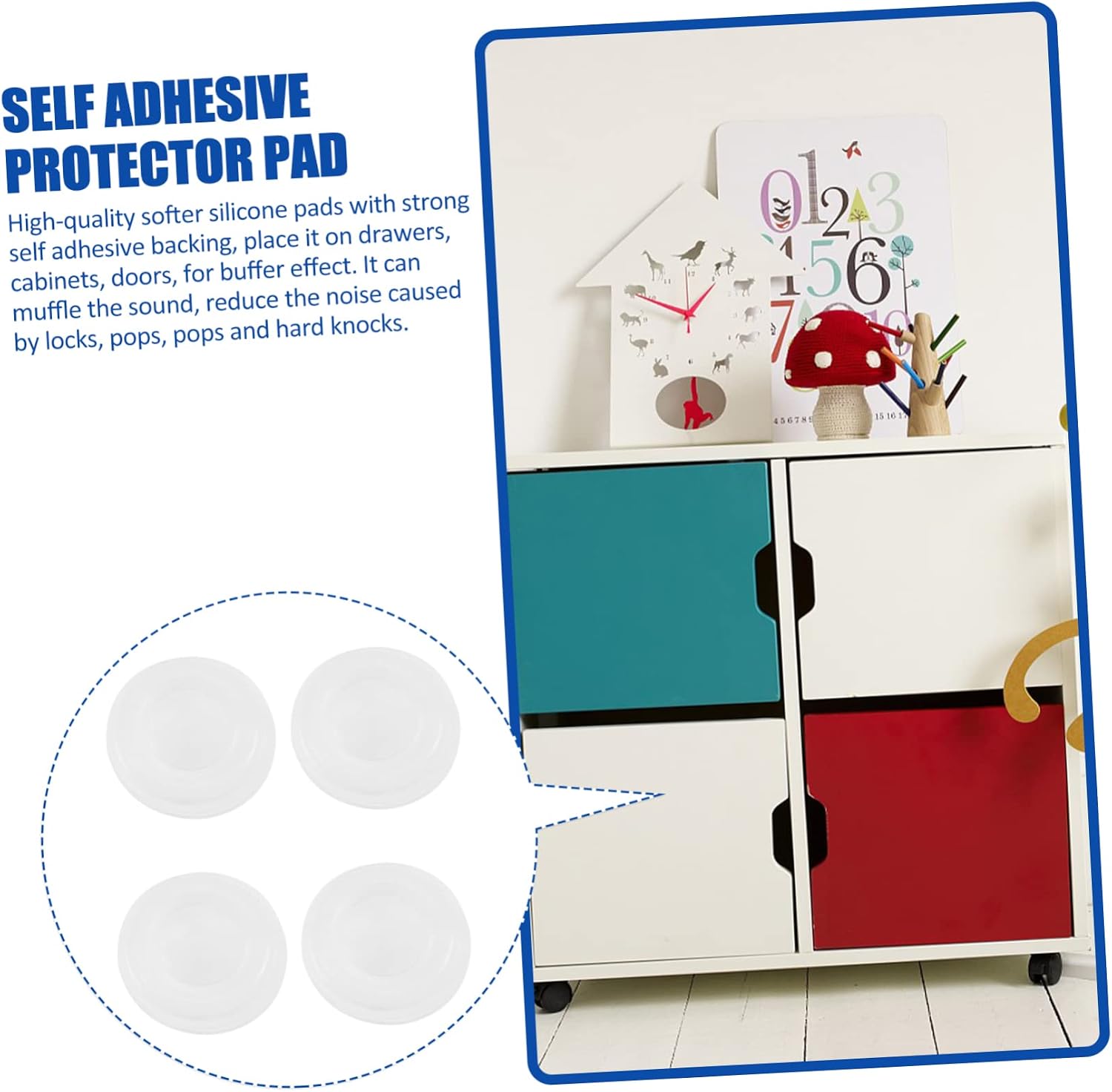 DOITOOL 50pcs Self-Adhesive Cabinet Door Bumpers Collision Pads for Furniture and Cabinets Noise-dampening Cushion Protectors