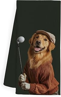 Funny Golf Golden Retriever Kitchen Dish Towels, Golden Retriever Gifts for Women Men, Gifts for Golf Lovers Decorative Hand Tea Towels for Bathroom Kitchen, 16x24 Inch