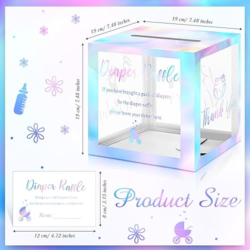 Miniatura 9 de Funrous 50 boletos para rifas de pañales con caja para invitaciones de juegos de baby shower, tarjeta de sorteo de pañales para revelación de