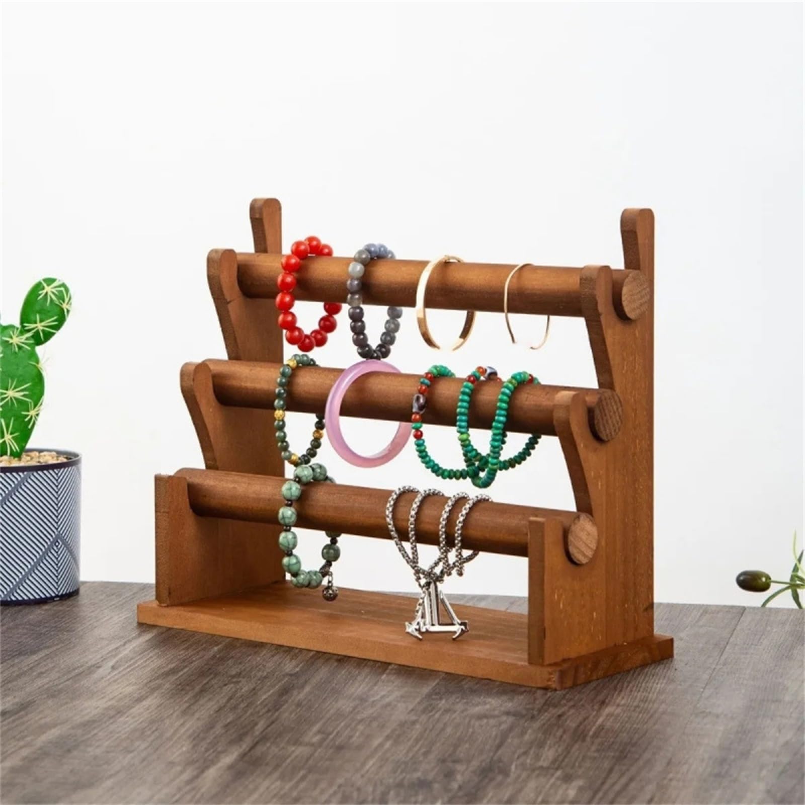 Vielseitiger Holz-Schmuck-Organizer, abnehmbarer, gestufter Armband-Halter, eleganter Präsentationsständer für Armbänder und Armreifen