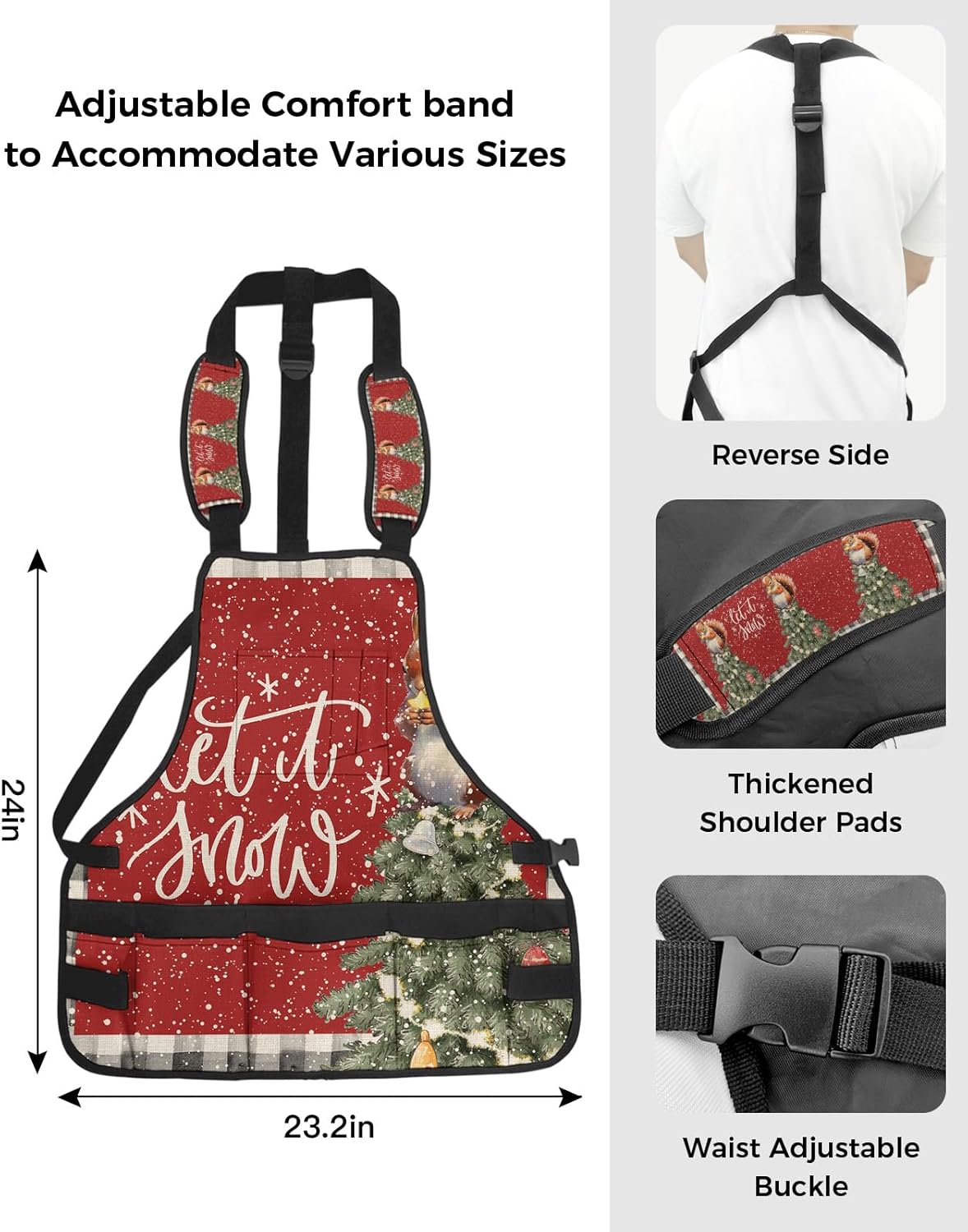 Work Apron for Men Adjustable Woodworking Apron Oxford Apron Marrry Christmas Squirrel Snowflakes Xmas Tree Red Tool Apron