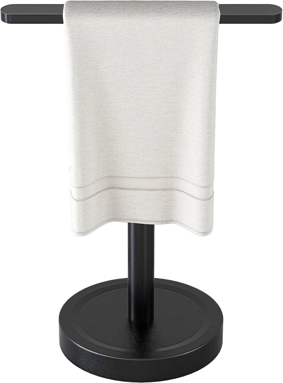 Heavy Duty Hand Towel Holder Stand, Stainless Steel Hand Towel Holder Rack for Bathroom Countertop, Weighted Base T-Shape Free Standing Towel Bar for Bathroom Kitchen Vanity Countertop, Matte Black