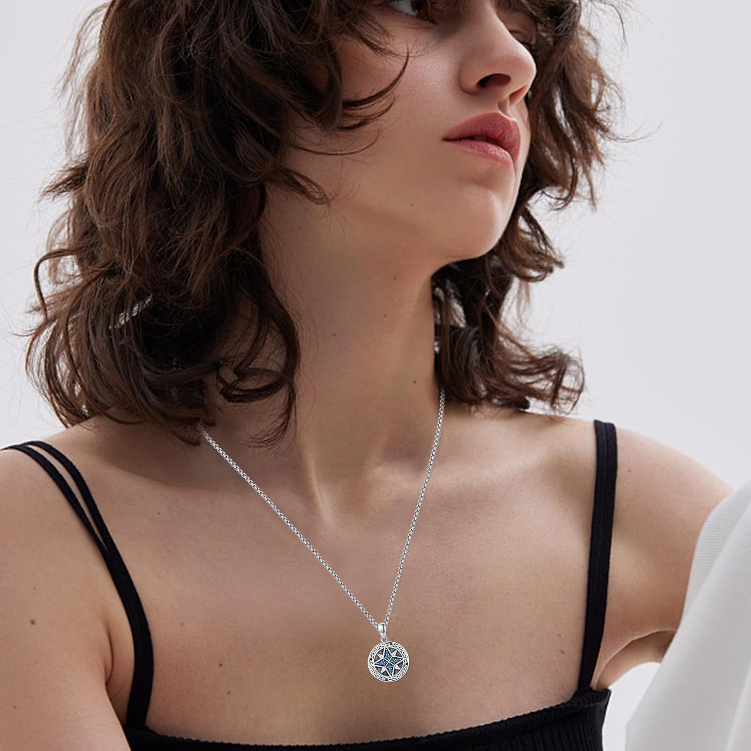 Compass Locket Necklace 925 Sterling Silver Celtic Knot Compass Necklace That Holds Pictures Memorial Graduation Jewelry for Women Men