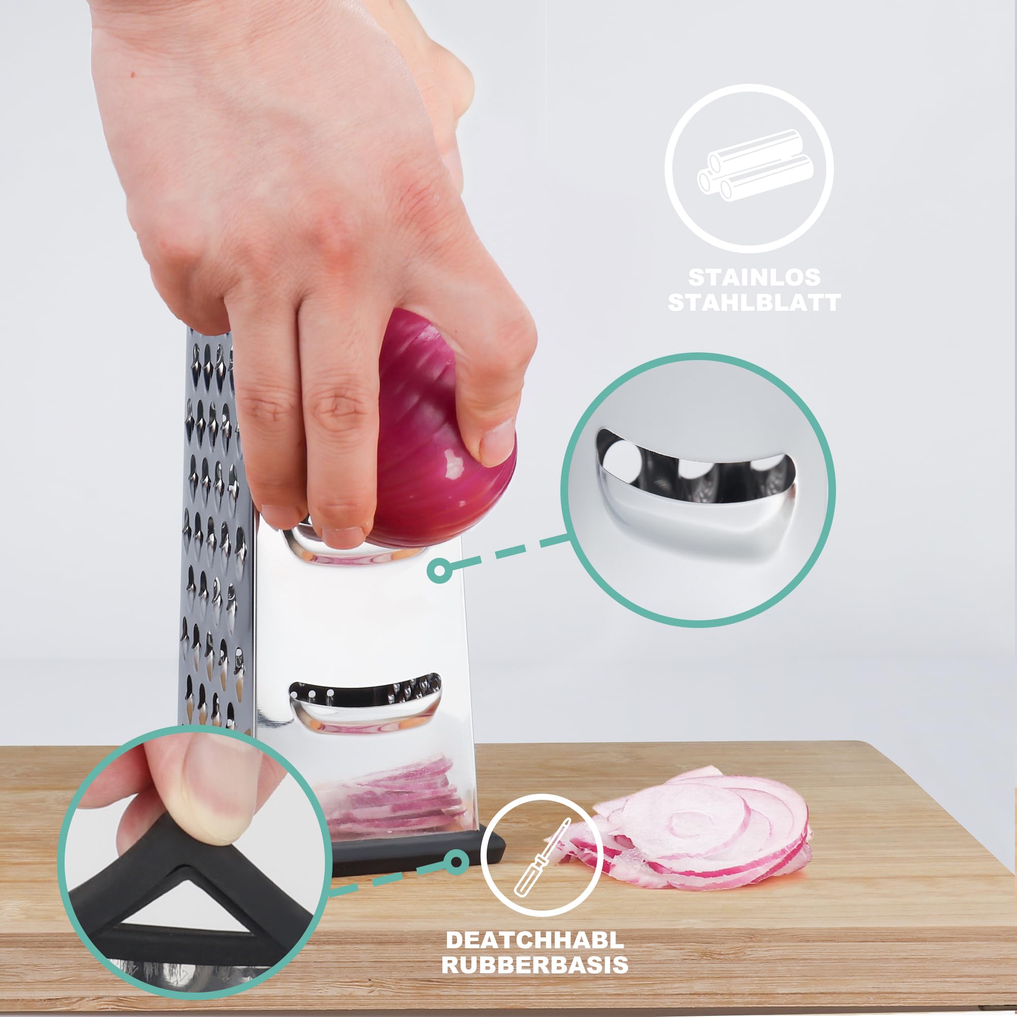 YC Kitchen Kaasrasp, roestvrij staal, groenteschaaf, rasp voor groenten, 4-zijdige vierkante rasp & keukenrasp, praktische gadgets voor de keuken