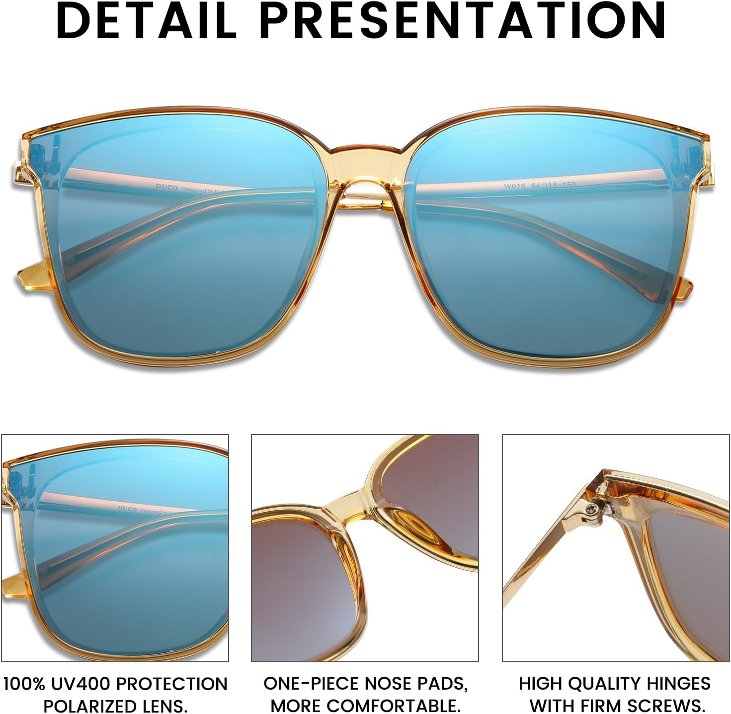 DUCO Oversized Polarized Sunglasses Womens Trendy Mirrored Shades Retro Round Vintage Light Weight UV400 Sun Glasses W016 - Image 4