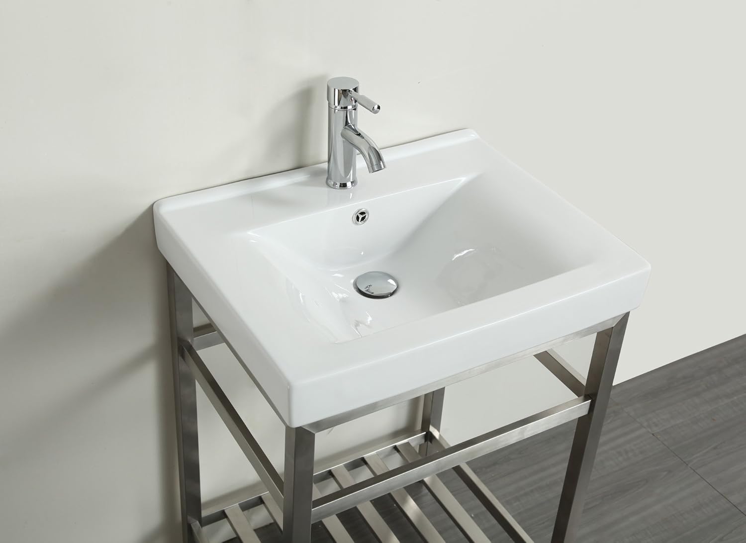 Eviva Stone Stainless Steel Bath Vanity with Sink 24 Inch - Porcelain Single Vanity - Open Space Modern Bathroom Vanity Storage - Small Vanities Sinks Combo - Minimalist 24 Inch Vanity with Sink