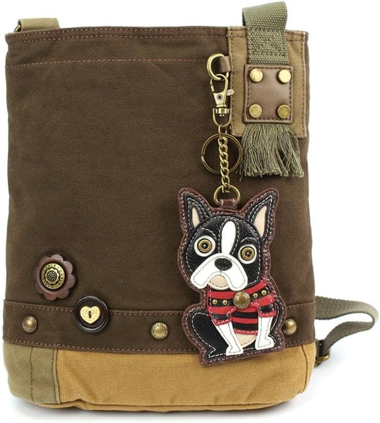 Chala Canvas Crossbody Messenger handBags with Keyfob/Coin Purse- (Boston Terrier)