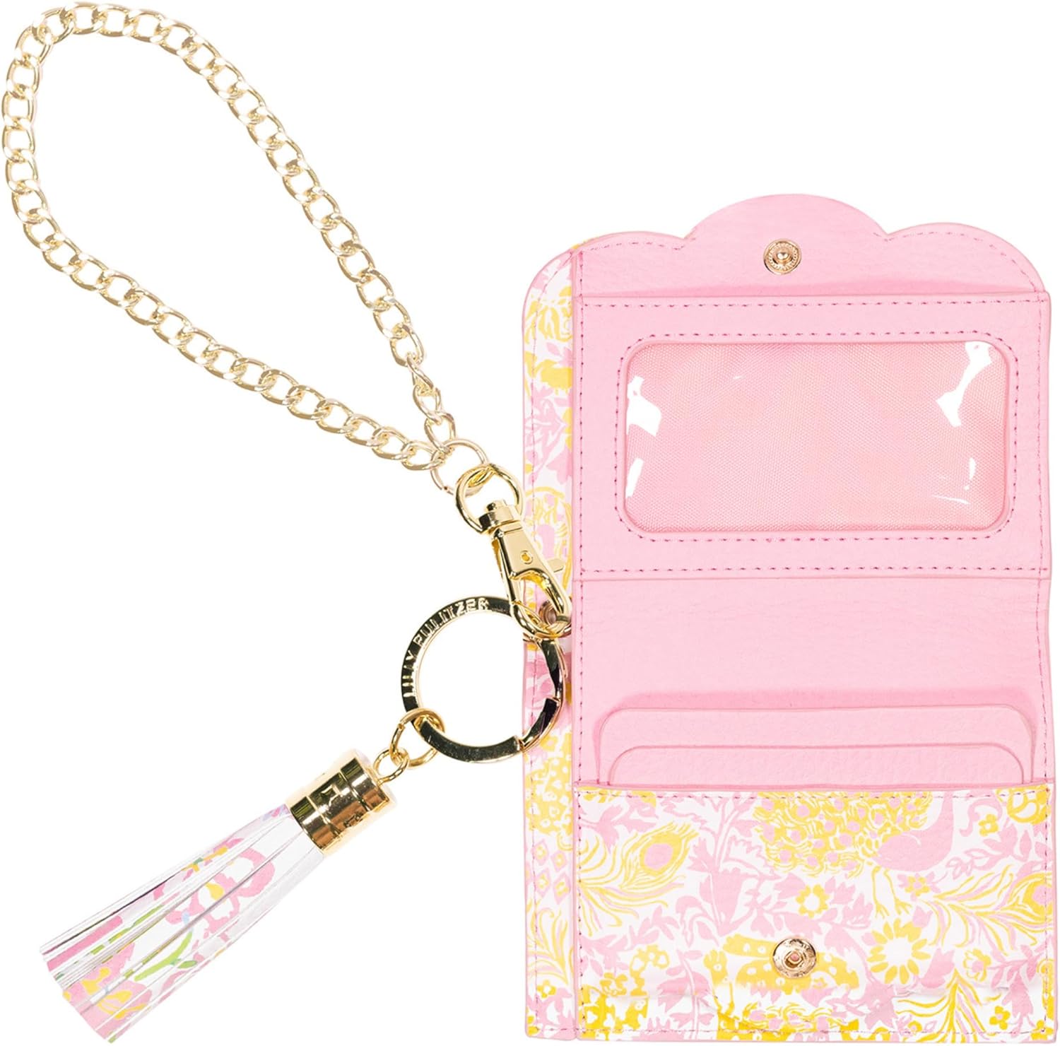 Lilly Pulitzer Snap ID Card Case, Cute Keychain Wallet, Slim Credit Card Holder with Gold Chain Wristlet Strap (Royal Zoo)