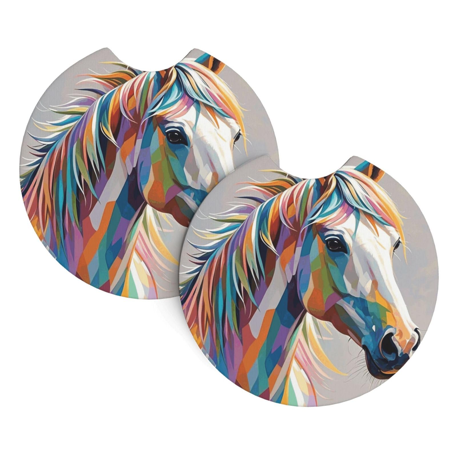 2 Pack Car Coaster for Cup Holders Horse Pattern Car Cup Coaster 2.7" Neoprene Non-Slip Automotive Cup Mat Universal Auto Car Interior Accessories for Women Men Cup Pad