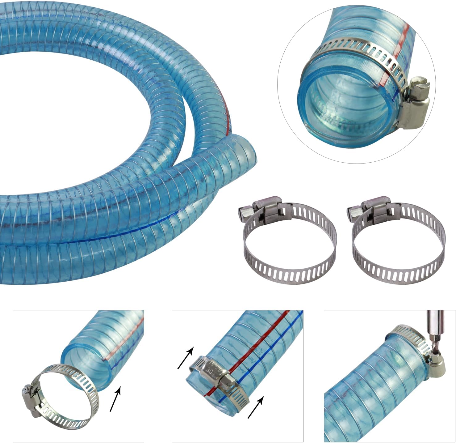 Fuel Transfer Hose 1" x 6.5FT, with SS NPT Fittings & Filter, for Diesel Gas DEF, Wire Reinforced Suction Hose for 3/4" & 1" Transfer Pump