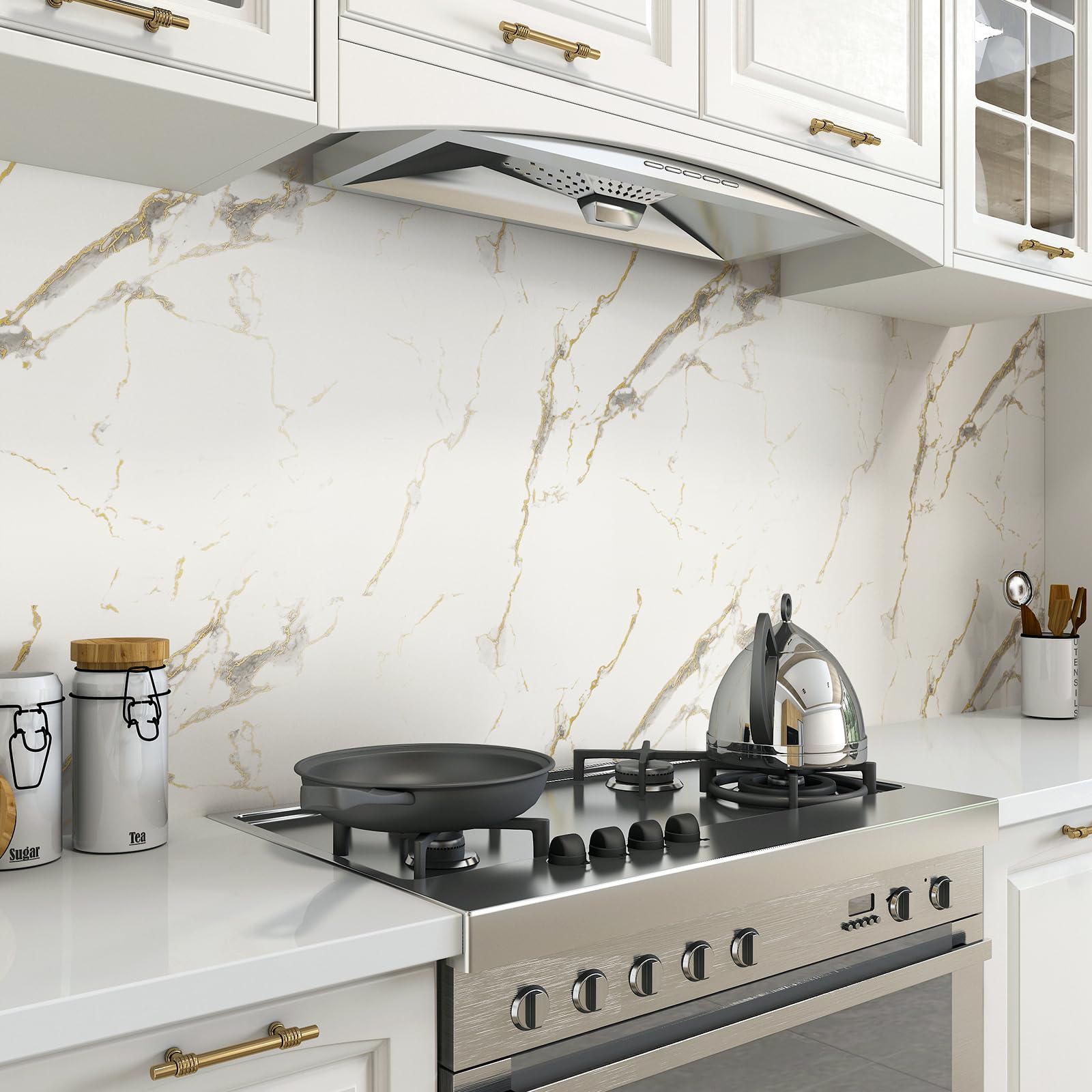 Decotalk Papel Adhesivo para Muebles Cocina Mármol Blanco y Oro 81X500cm Vinilo Adhesivo Muebles Blanco Mármol Papel Pintado Autoadhesivo Baño Vinilos Decorativo Mesa Armario Removible Impermeable