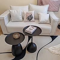 Vista 5 de Side Coffee Table Set, Living Room Small Round End Table, Metal Nesting Tables Pedestal Tables Sofa Side and Bedside Console Table, Matt Black